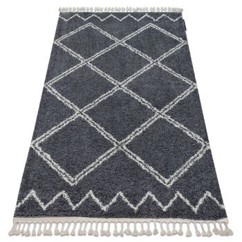 Alfombra Berber Asila B5970 Gris/blanco Franjas Bereber Marroquí Shag 200x290 Cm