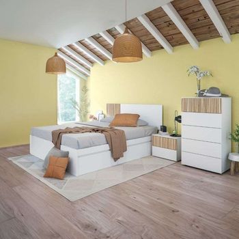 Pack Dormitorio Etnha Blanco Artik Natur (cabecero + 2 Mesitas + Cama Cajones + Cómoda)