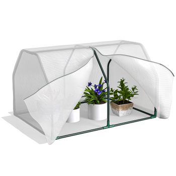 Outsunny Invernadero de Terraza con Cremallera y Cubierta de PE para Cultivos Plantas Vivero Casero Pequeño 100x70x60 cm Blanco   Aosom España