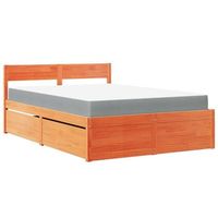 cama con cajones y colchon madera pino marron cera 140x190 cm