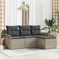 juego de sofa de jardin de 4 piezas con cojines gris claro ratan poliester v8984 unico  gris claro