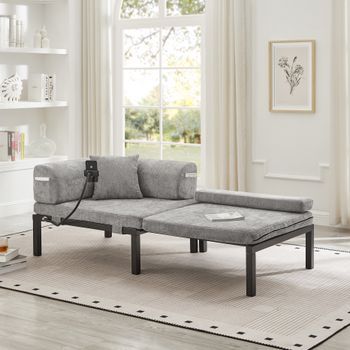 Sofá Cama Plegable Madera Maciza Multifuncional Cama Extraible Gris Claro