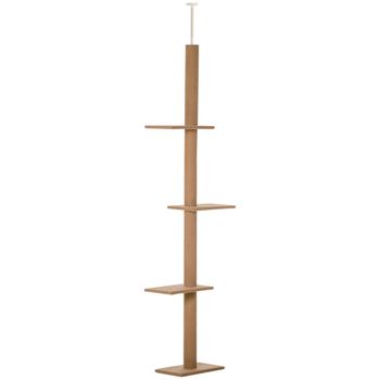 PawHut Torre Rascadora Ajustable de Suelo a Techo para Gatos en Marrón Claro y Beige 43x27x228-260 cm   Aosom España