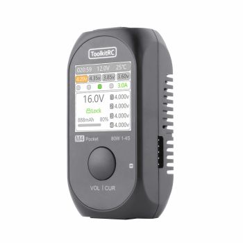 ToolkitRC M4P Cargador de bolsillo DC 80W 5A XT30 XT60 Entrada USB-C Entrada/Salida para batería LiPo de 1-4S Función de