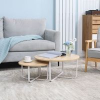 juego 2 mesas de centro de mdf metal homcom o65x32 cm-natural blanco
