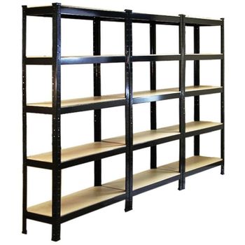 Estantería MonsterShop T-Rax 75 cm acero negro 3 módulos 5 estantes 150 kg