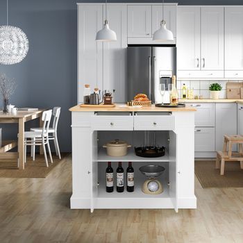 Carrito De Cocina Con Almacenamiento Cajones Estantes Laterales 2 Puertas 3 Niveles Blanco