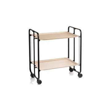 Carrito Auxiliar Con Ruedas Bahuaus Armazón Negro 2 Bandejas Haya