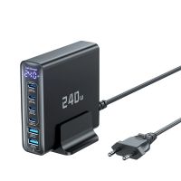 gan tech cargador usb pd de 240 w con 6 puertos tct240-33 de toocki con pantalla digital inteligente 2 usb-a  4 usb-c