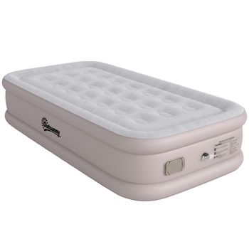 Outsunny Colchón Hinchable Individual Plegable con Bomba Inflado 3 Min Desinflado 2 Min Bolsa Carga 200 kg 190x97x39 cm Caqui   Aosom España