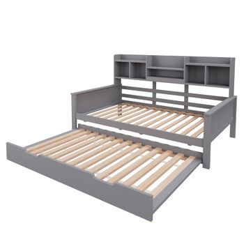 Cama Nido Gris De 90 X 200 Cm Con Estantes Y Cama Extraíble De 90 X 190 Cm