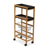 carro de cocina con 4 estantes en aglomerado efecto madera negro