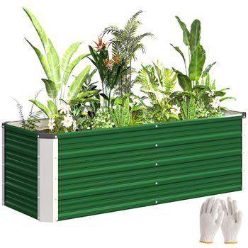 Outsunny Arriate de Jardín de Acero con Guantes Incluidos Huerto Urbano Macetero Rectangular para Cultivos en Terraza Verde   Aosom España