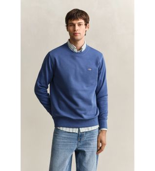 Gant para hombre. 2006065 Sudadera Shield de cuello redondo azul (M), Casual, Algodón