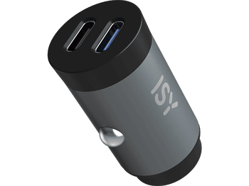 Cargador USB para coche - ISY ICC-5030-CC, Mini, 32 W, Universal, 2 x USB-C, Gris