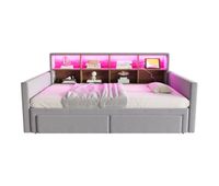 sofa cama extensible 90180x190 cm - cabecero con almacenamiento led y enchufes 2 cajones - gris claro