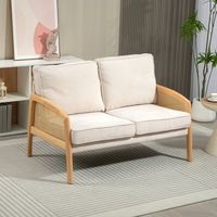 sofa de 2 plazas de chenilla madera homcom 123x75x88 cm beige