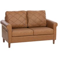 homcom sofa de 2 plazas de pu con patas de madera respaldo con costuras sofa moderno para salon dormitorio marron