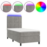 estructura de cama led con cabecero con somier colchon 90x190cm tela terciopelo gris claro tdl0208480