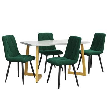 Conjunto De Mesa De 117 Cm Con Patas Doradas Y 4 Sillas Verdes Con Rombos
