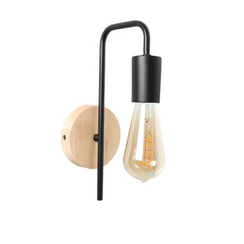 Aplique de pared de aluminio negro y madera estilo nórdico