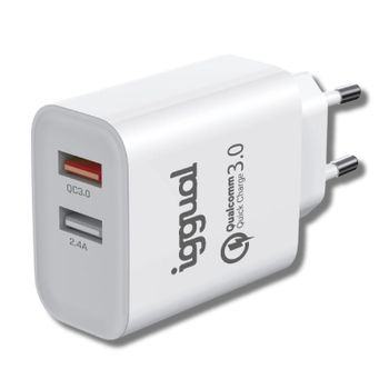 Iggual Cargador 2xUSB Quickcharge 3.0 30W