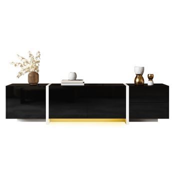 Mueble De Tv De 170 Cm - Con Tira De Luz Led. - Mueble De Salón - Negro Brillo