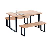 conjunto de mesa y 2 bancos estilo industrial en color roble nordish y negro
