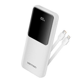 Power Bank Vention FHOW0 10000mAhcon cable USB-C y Lightning Integrado 22.5W LED Display Blanco