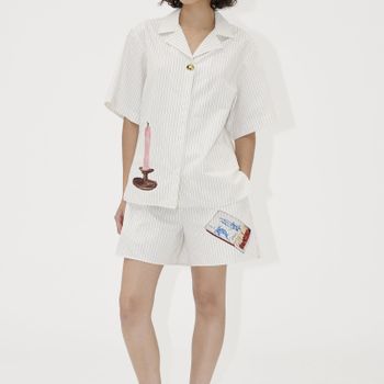 Stine Goya Organic Cotton-Poplin Bowling Shirt - L
