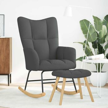 Sillón Mecedora Con Taburete Tela Gris Oscuro Cfw813273