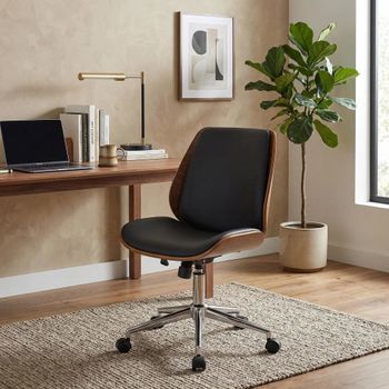 Silla de oficina giratoria en simil cuero (pvc) nogal/negro