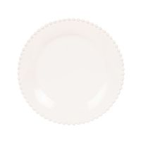 plato de postre de loza blanca con borde perlado