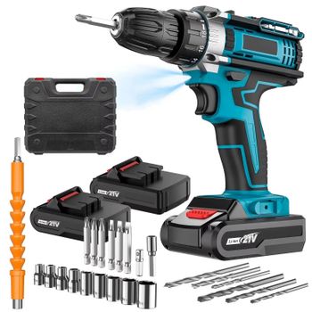 Atornillador de Impacto Inalámbrico 3 en 1, Taladro Manual, Juego de Destornilladores Eléctricos, 32 Ajustes de Torque, 2 Velocidades, 1350 rpm, con 2 Baterías