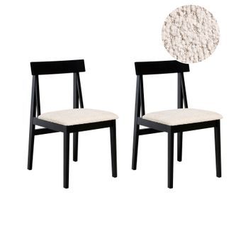 Conjunto De 2 Sillas De Comedor Asiento De Bouclé De Poliéster Beige Estructura Negra Isle
