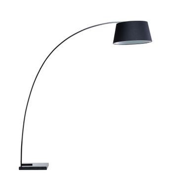 Lámpara De Pie De Metal Negro Pantalla Tambor Poli Algodón Base Mármol 188 Cm Forma Curva Moderno Benue