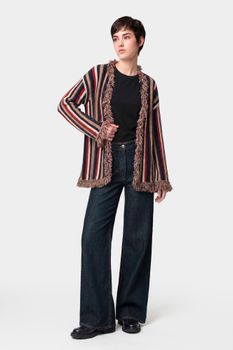 jeans denim wide con strass delante indaco 30