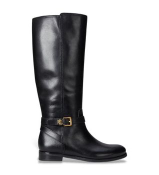 Lauren Ralph Lauren para mujer. 802967769001 Botas de Piel bruñida Brooke II negro (36), Plano, Cremallera, Casual