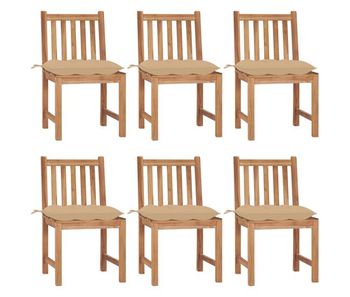 Sillas de jardin 6 unidades con cojines madera maciza de teca