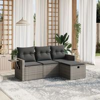 conjunto de sofas de jardin 4 uds  mueble jardin mesa y sillas y cojines ratan sintetico gris cfw525983