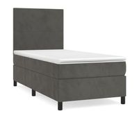 cama box spring con colchon terciopelo gris oscuro 80x200 cm diseno plano