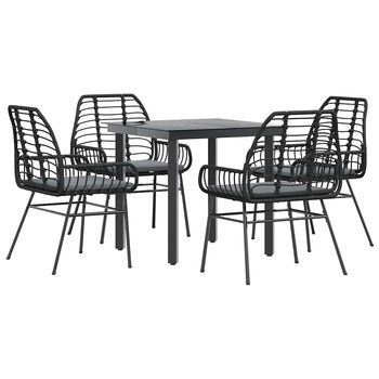 Juego De Comedor Jardín 5 Uds Cojines Ratán Sintético Negro Cfw392640