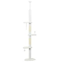 pawhut arbol rascador de suelo a techo ajustable para gatos con 3 plataformas y 2 bolas 48x32x225-255 cm blanco   aosom espana