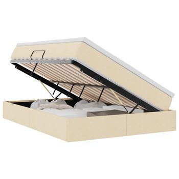 Cama Con Almacenamiento Y Colchón Crema 140 X 190 Cm Poliéster Vidaxl