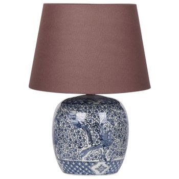 Lámpara De Mesa Clásica Con Pantalla De Tela De Lino Blanco Y Base De Porcelana Azul 46 Cm Neira