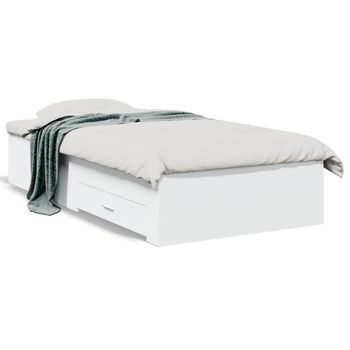 Cama Para Adulto | Cama Individual | Cama Con Cajones Madera De Ingeniería Blanca 90x190 Cm