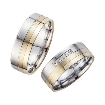 Alianzas oro amarillo y blanco con diamantes ancho 7 mm