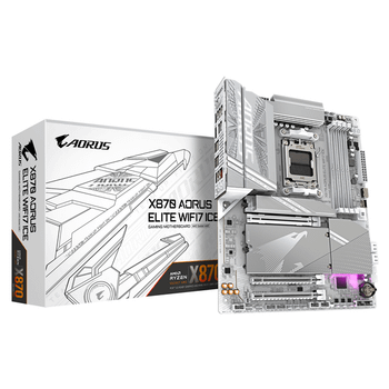 GIGABYTE AMD Placa base X870 A ELITE WF7 ICE - Compatible con CPUs AMD Ryzen 9000, VRM digital de 16+2+2 fases, hasta 8000MHz DDR5 (OC), 4xPCIe 5.0 +