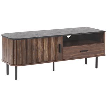 Mueble De Tv Mdf Negro Madera Oscura Hasta 54 ʺ Gabinete Retro Deslizante Cajón Gestión De Cables Sala De Estar Jose