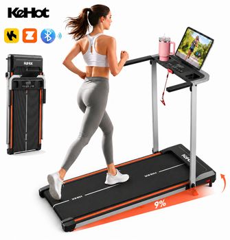 Caminadora plegable 2 en 1 para caminar y correr, motor DCMotor de 2.0HP de potencia máxima, velocidad ajustable de 1-12 km/h, panel de visualización LED multifunción, 12 programas preestablecidos +